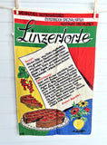 Tea Towel Austrian Linzer Torte Recipe Dish Towel 1980s Linen German Silver Cloth