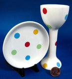 Polka Dot Eggcup And Plate Martin Gulliver Soft Colors 1980s English Art Pottery