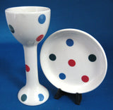 Martin Gulliver Polka Dot Eggcup And Plate Primary Colors 1980s English Art Pottery