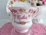 Mother Special Occasion Cup And Saucer Queen's Bone China 1980s Ribbons Roses