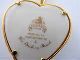 Heart Porcelain Pendant 1980s Pikard USA 24kt Gold Plated Danbury Mint Floral Motif