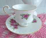 Lovely Pink Rose Cluster Cup And Saucer Queen's Bone China 1980s Rosina