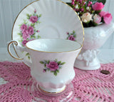Lovely Pink Rose Cluster Cup And Saucer Queen's Bone China 1980s Rosina