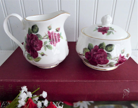 Cream And Sugar Burgundy Rose Royal Patrician English Bone China 2002