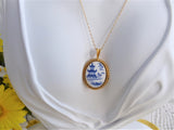 Spode Blue Willow Pendant Necklace 1980s Oval 24kt Gold Plated Danbury Mint