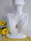 Spode Blue Willow Pendant Necklace 1980s Oval 24kt Gold Plated Danbury Mint