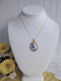 Spode Blue Willow Pendant Necklace 1980s Oval 24kt Gold Plated Danbury Mint