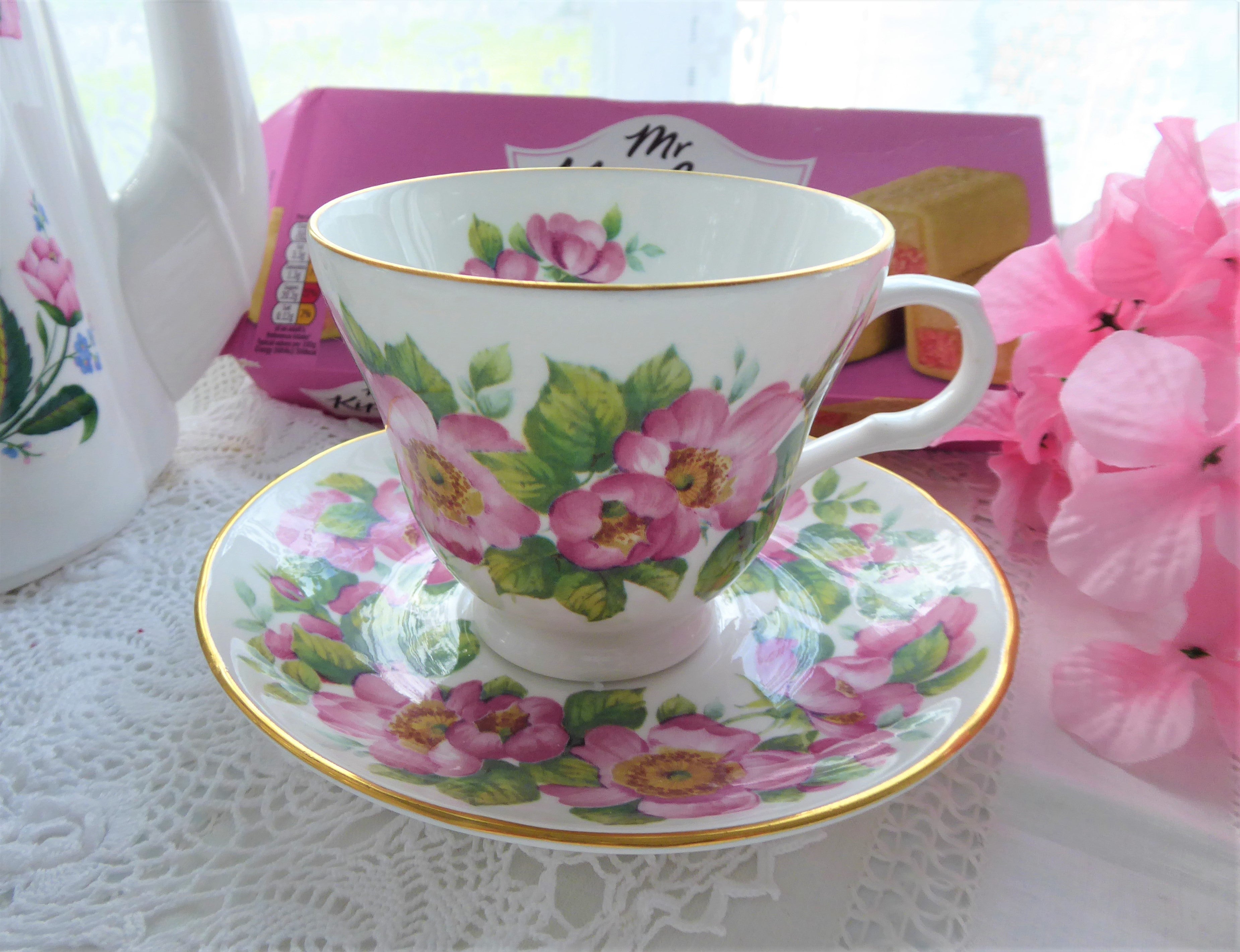 Pink Roses Cup And Saucer Summer Blooms Crown Trent 1980s