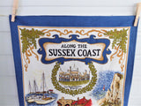 Vintage Sussex Coast Tea Towel 1970s Brighton Worthing Beachy Head Colourful Cotton