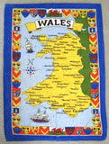 Tea Towel Map Of Wales Coat Of Arms England Vintage 1980s Dish Towel