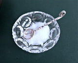 Open Salt West Germany Round Circles Leaves Salt Dip 1980s Faceted Glass