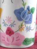 Applique Pattern Mug Pair Embroidery Porcelain 1980s Elegant Tea Mugs