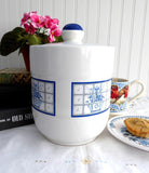 Blue And White Stoneware Cookie Jar Biscuit Jar Kitchen Canister 1980s