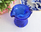 Cobalt Blue Art Glass Pitcher Creamer Blown Glass 1980s Swirled Applied Handle