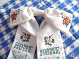 Cross Stitch Door Bow Wreath Bow Decor Strawberries 1980s Finished Home Sweet Home