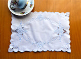 Blue On White Doily Cut Work Vintage 1980s Handmade Tray Cloth Vanity
