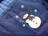 Snowman Blue Plaid Fabric Table Runner Applique Stencil 1980s 66 Inches by 12 Inches