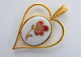 Villeroy And Boch Heart Pendant 1980s Red Flower 24kt Gold Plated Danbury Mint