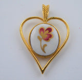 Villeroy And Boch Heart Pendant 1980s Red Flower 24kt Gold Plated Danbury Mint