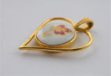 Villeroy And Boch Heart Pendant 1980s Red Flower 24kt Gold Plated Danbury Mint
