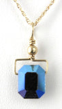 Necklace Iridized Austrian Crystal Pendant GF Chain Emerald Cut Blue Pink 1980s