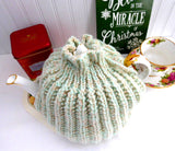 Heathered Green English Tea Cozy 1950s Retro Cream Green Tan Cosy Large Shaker Knit