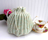 Heathered Green English Tea Cozy 1950s Retro Cream Green Tan Cosy Large Shaker Knit