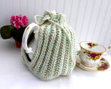 Heathered Green English Tea Cozy 1950s Retro Cream Green Tan Cosy Large Shaker Knit