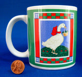 Holiday Mug Christmas Goose Basket Patchwork Ribbons 1980s Christmas