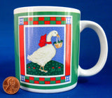 Holiday Mug Christmas Goose Basket Patchwork Ribbons 1980s Christmas
