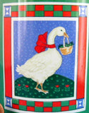 Holiday Mug Christmas Goose Basket Patchwork Ribbons 1980s Christmas