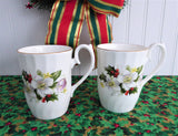 Christmas Rose Mug Pair England Holiday 1980s Holly Goebel Arthur Wood Bone China