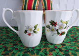 Christmas Rose Mug Pair England Holiday 1980s Holly Goebel Arthur Wood Bone China