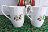 Christmas Rose Mug Pair England Holiday 1980s Holly Goebel Arthur Wood Bone China