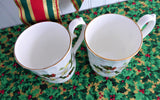 Christmas Rose Mug Pair England Holiday 1980s Holly Goebel Arthur Wood Bone China