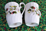 Christmas Rose Mug Pair England Holiday 1980s Holly Goebel Arthur Wood Bone China