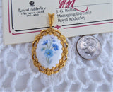 Forget Me Not Porcelain Pendant 1980s Blue And White 24kt Gold Plated Royal Adderley