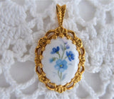 Forget Me Not Porcelain Pendant 1980s Blue And White 24kt Gold Plated Royal Adderley