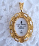 Forget Me Not Porcelain Pendant 1980s Blue And White 24kt Gold Plated Royal Adderley