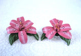 Hot Pink Lily Earrings Posts Flower Faux Leather 1980s Fashion Orchid Hibiscus Lily