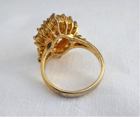 Ring Fancy Pink Cocktail Cluster Ring 925 CZ Crystal Dinner