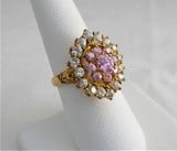 Ring Fancy Pink Cocktail Cluster Ring 925 CZ Crystal Dinner Ring Pink Gold