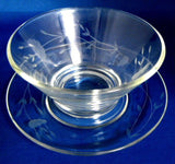 Mayonnaise Bowl With Under Plate Floral Etched 1980s Princess House Heritage Serving Bowl