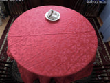 Red Holly Damask Tablecloth 70 Inches Round 1980s Christmas Tea Dinner Party