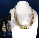 Renaissance Revival Necklace And Earrings Liz Claiborne Fancy Glass Top 1980s Clip