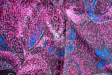 Italian Scarf 1980s Dark Stylized Foliage 30 Inch Square Pink Blue Black Liz Sinclair