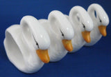 Napkin Rings Set Goose Swan 4 White Hand Painted Ceramic Figural Geese Birds
