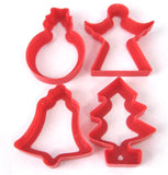 Christmas Cookie Cutters Set Of 4 Red Plastic Bell Angel Snowman Christmas Tree 1980s