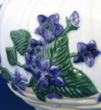 Teapot Raised Violets Ceramic Large Hand Painted Violets In Basket 1980s