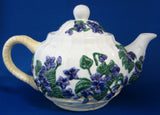 Teapot Raised Violets Ceramic Large Hand Painted Violets In Basket 1980s